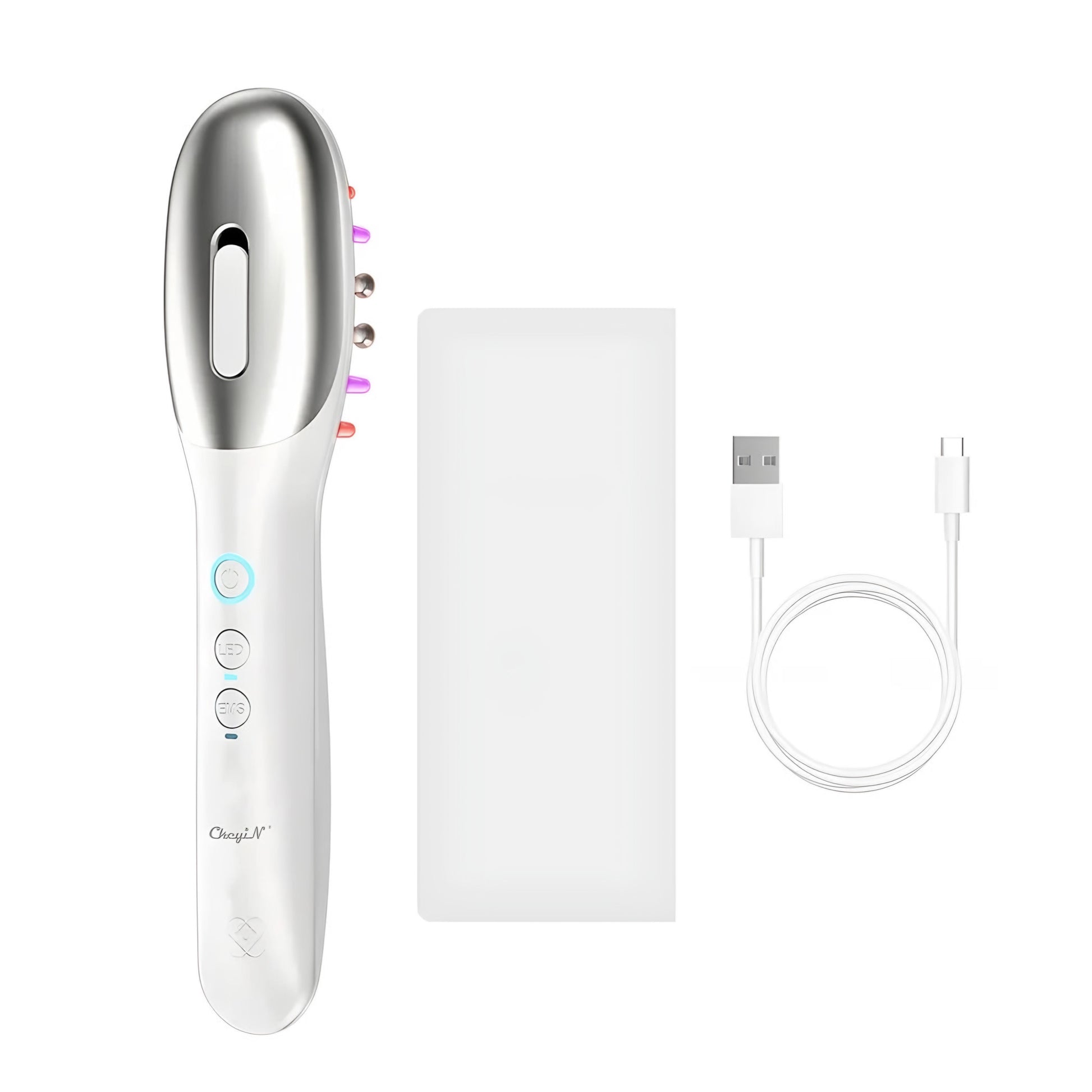 Brosse capillaire LED + EMS rechargeable avec câble USB inclus